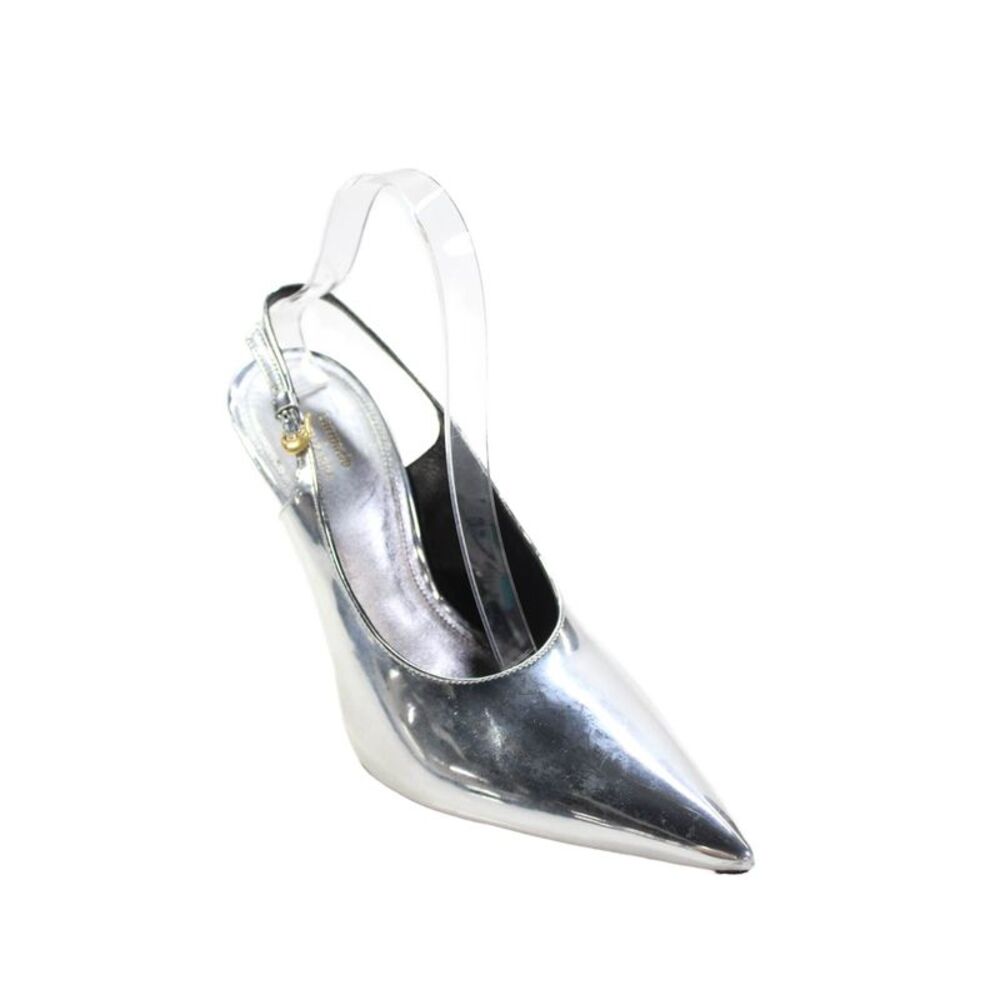 Larroude Womens Stiletto Metallic Slingback Pumps Silver Patent Size 9